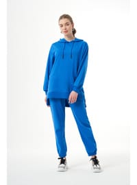 Kapüşonlu Cep Detaylı Sweatshirt Mavi