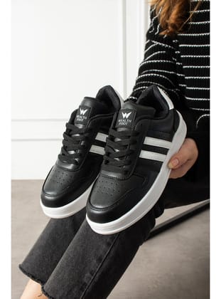 Siyah Beyaz Unisex Sneaker JH177 Bağcıklı Günlük Spor Ayakkabı