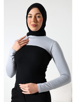 Balıkçı Yaka Tesettür Boyunluklu Kolluk Gri