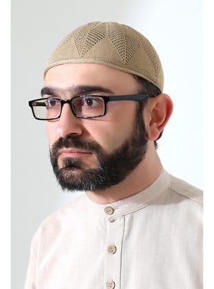 Berra Çelik Örme Dantel Namaz Takkesi Bej