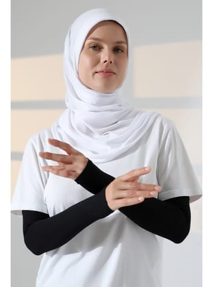 Kadın Avuç İçi Uzun Penye Tesettür Kolluk Siyah