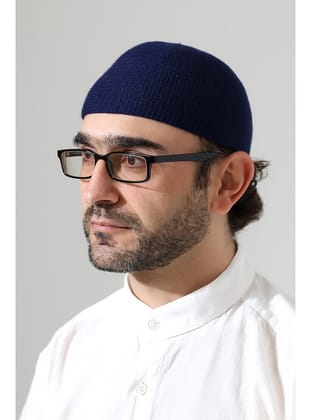 Kışlık Kadife Takke Düz Desen - Lacivert