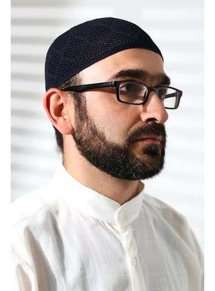 Makine Örgüsü Dantel Detaylı Namaz Takkesi Lacivert