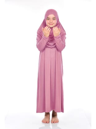 Pratik Çocuk Namaz Elbisesi 8-12 Yaş Pembe