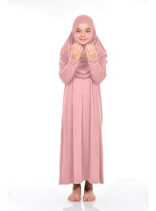 Pratik Çocuk Namaz Elbisesi 8-12 Yaş Pudra Pembe