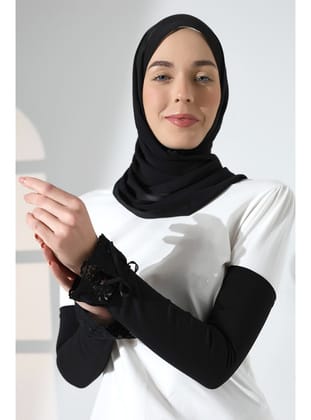 Pratik Tesettür Kolluk Dantel Detaylı Penye Namaz Kolluğu Siyah