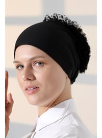 Fırfırlı Güpürlü Tesettür Topuz Bone - Siyah