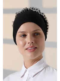 Fırfırlı Güpürlü Tesettür Topuz Bone - Siyah