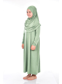 Pratik Çocuk Namaz Elbisesi 8-12 Yaş Mint Yeşili