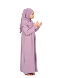 Kız Çocuk Başörtülü Tek Parça Namaz Elbisesi Gül Kurusu