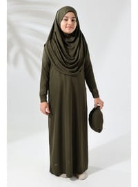 Çocuk Namaz Elbisesi Pratik Başörtülü Haki
