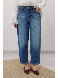 Mom Jean Kot Pantolon Mavi