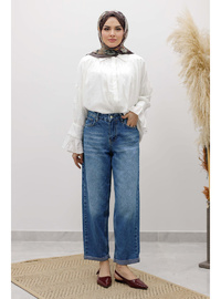 Mom Jean Kot Pantolon Mavi
