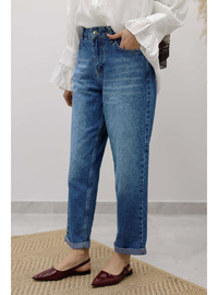 Mom Jean Kot Pantolon Mavi