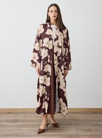 Kahverengi Büyük Çiçek Desenli Kimono Refka Exclusive