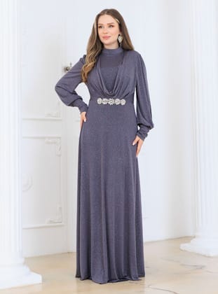 Elisa Tesettür Abiye Elbise - Antrasit - Elben Moda
