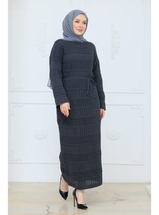 Kadın Merserize İçlikli Fileli Ajurlu Triko Elbise