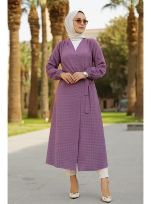 - Kemerli Koyu Lila Tesettür Kimono 457KLILA