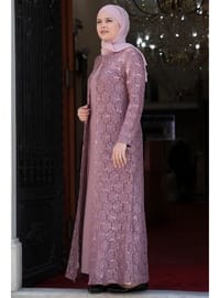 Pudra Dantel Tesettür Abiye Elbise