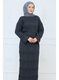 Fileli Triko Elbise 38-46 Füme