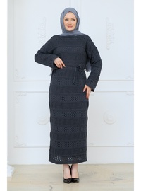 Fileli Triko Elbise 38-46 Füme