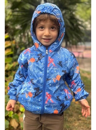 Breeze Erkek Çocuk Yağmurluk Kış Sporu Temalı Kayakçı Desenli 1-6 Yaş, Saks Mavisi