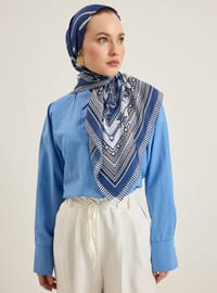 Lacivert Zincir Desenli Soft Eşarp Tuva