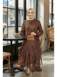 Kadın Astarlı Şal Desenli Şifon Elbise