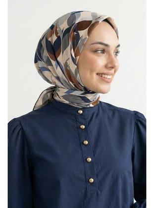 Soyut Desenli Krem Soft Pamuk Eşarp