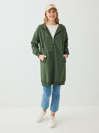 Fermuarlı Kapüşonlu Sweatshirt Haki Benin