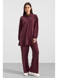 Metal Aksesuarlı Sweat Pantolon Takım Bordo