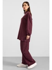 Metal Aksesuarlı Sweat Pantolon Takım Bordo