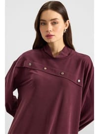 Metal Aksesuarlı Sweat Pantolon Takım Bordo