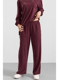 Metal Aksesuarlı Sweat Pantolon Takım Bordo