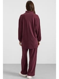 Metal Aksesuarlı Sweat Pantolon Takım Bordo