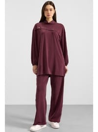 Metal Aksesuarlı Sweat Pantolon Takım Bordo