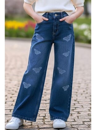 Breeze Kız Çocuk Jean Pantolon Kelebek Nakışlı 5-9 Yaş, Mavi
