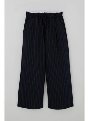 Breeze Kız Çocuk Pantolon Pinstripe Çizgili Çift Bel Detaylı 8-14 Yaş, Lacivert
