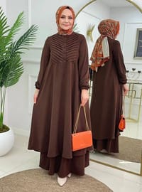 Düğmeli Bisiklet Yakalı Pantolonlu İTHAL AEROBİN Takım - Kahverengi - MODANURSEDA
