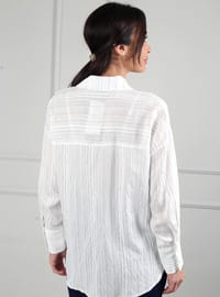 Kadın Kraş Cotton Tek Cepli Çizgili Gömlek Mavi