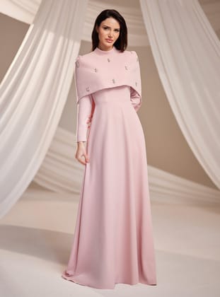 Aria Abiye Elbise - Pudra - Burak Baran Fashion