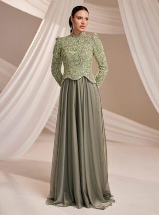 Nayra Abiye Elbise - Haki - Burak Baran Fashion