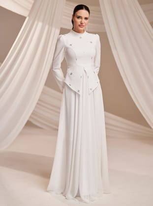 Lora Abiye Elbise - Beyaz - Burak Baran Fashion