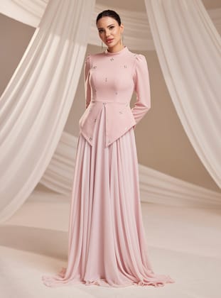 Lora Abiye Elbise - Pudra - Burak Baran Fashion