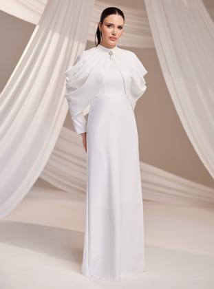 Zahra Abiye Elbise - Beyaz - Burak Baran Fashion