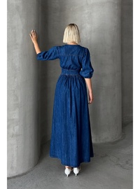 V Yaka Denim Elbise