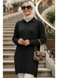 Siyah Tesettür Triko Kazak 10921S