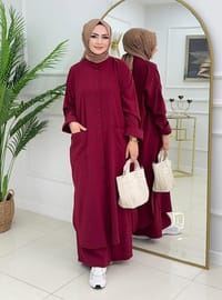 Salaş Tesettür Pantolonlu Paris Kumaş Takım - Bordo
