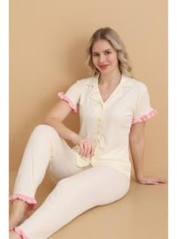 Mirano 9500 Düz Renk Pegasus Kumaş Düğmeli Kısa Kol Kadın Pijama Takımı
