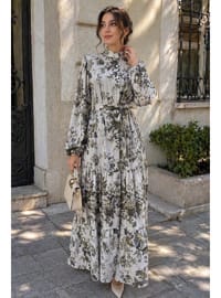 Desenli Tesettür Jessica Elbise B607 Yeşil